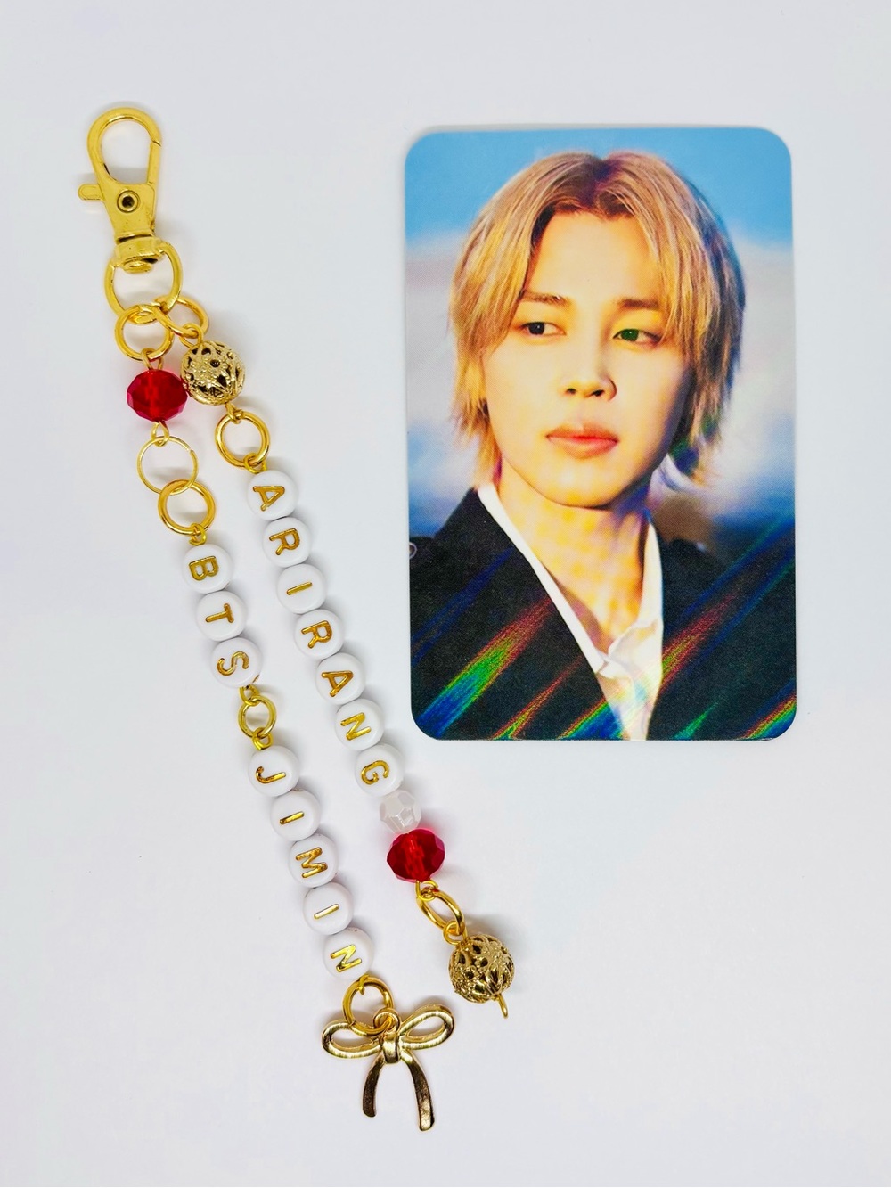 (2pcs) BTS JIMIN BIAS GOLD KEYCHAIN WITH PHOTOCARD
